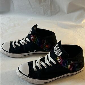 Converse Black Women’s Size 8 Sneakers with Rainbow Details